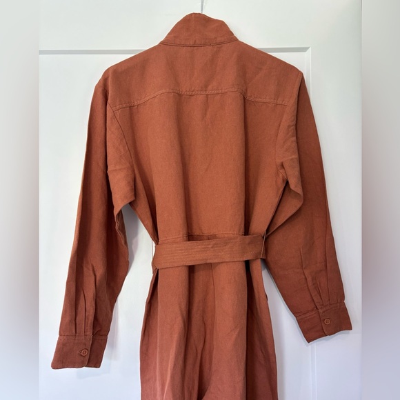 ABLE Charlyn Linen Blend Button Up Jumpsuit in Amber Brown - Picture 7 of 13
